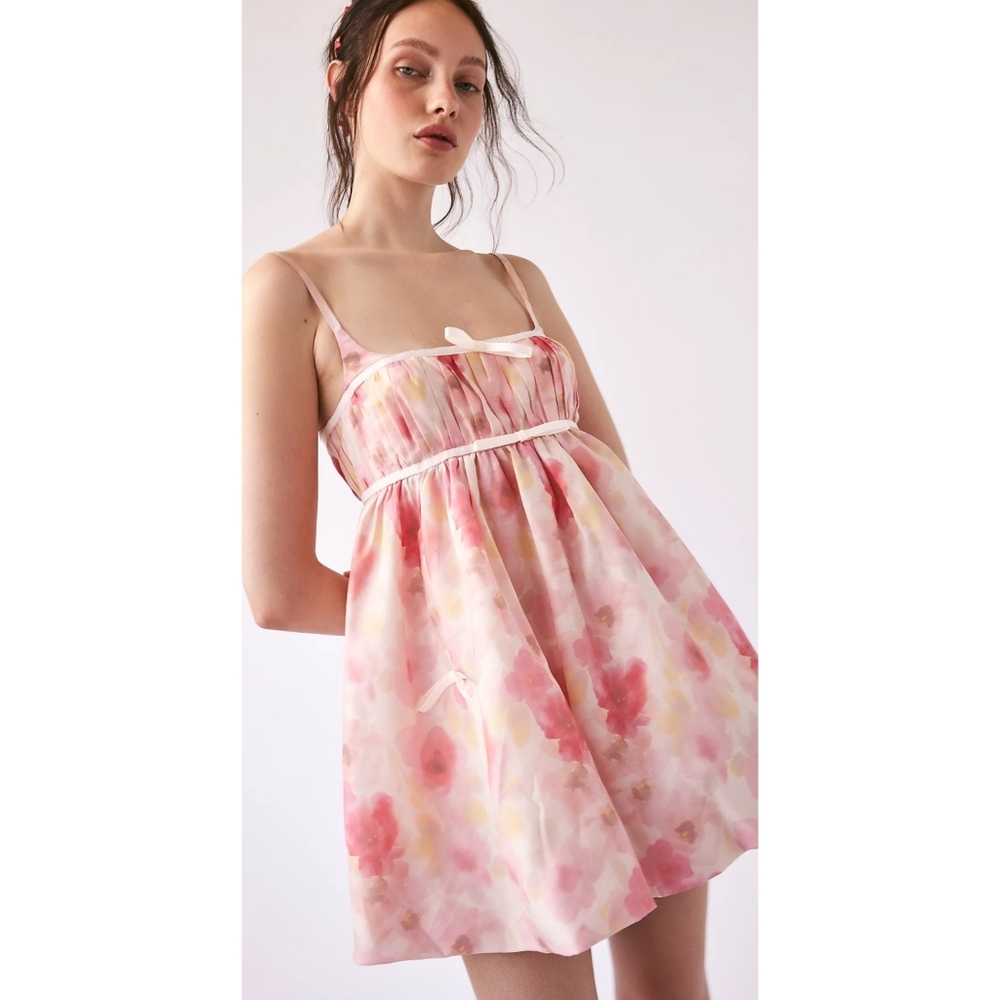 Maison Amory NWT Dauphine Mini Dress Size XSmall In Pink/Rose Wisteria Garden
